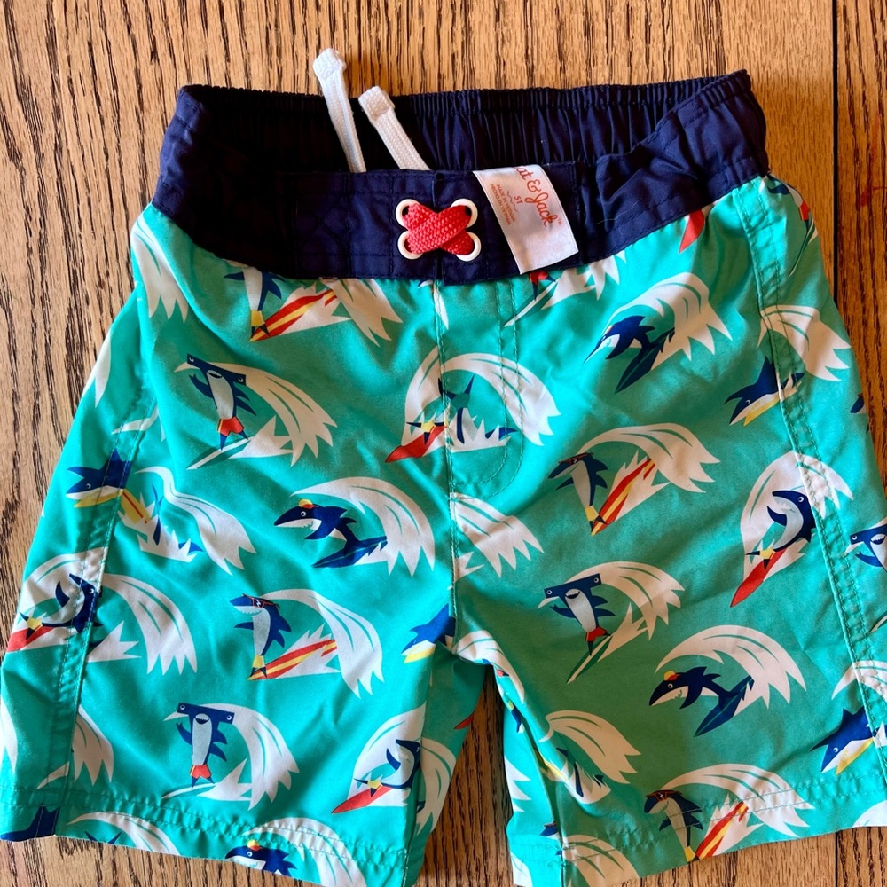 Cat & Jack Green and Blue Swim Trunks with Shark Pattern